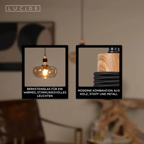 Lucide ILONA - Pendelleuchten - Ø 30 cm - 1xE27 - Amber - USP